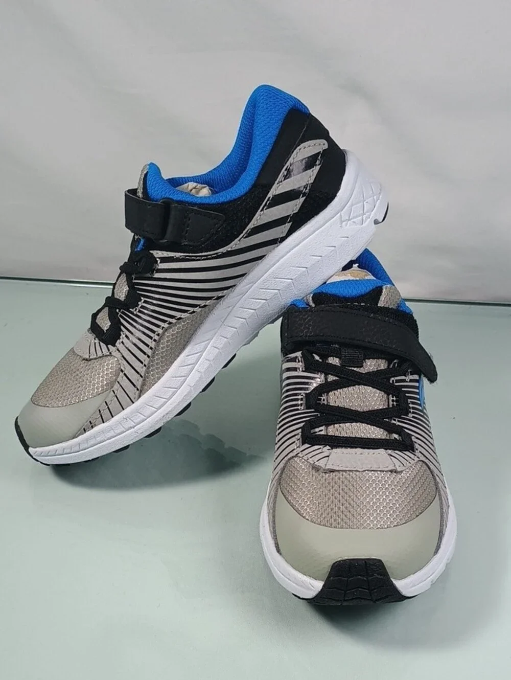 Saucony Gray and Blue Kids Athletic Sneakers with Hook-and-Loop Strap
